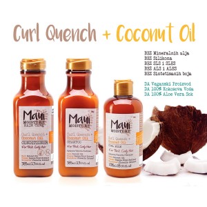 Maui Kokosovo ulje za kovrdžavu i gustu kosu šampon, regenerator i mleko za kosu